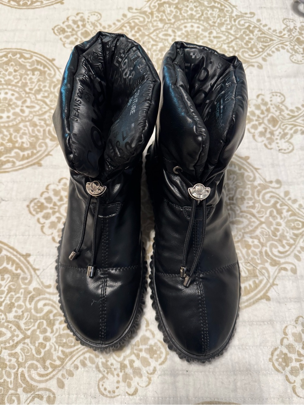 Women’s Black Quilted Winter Ankle Boots with Decorative Toggle